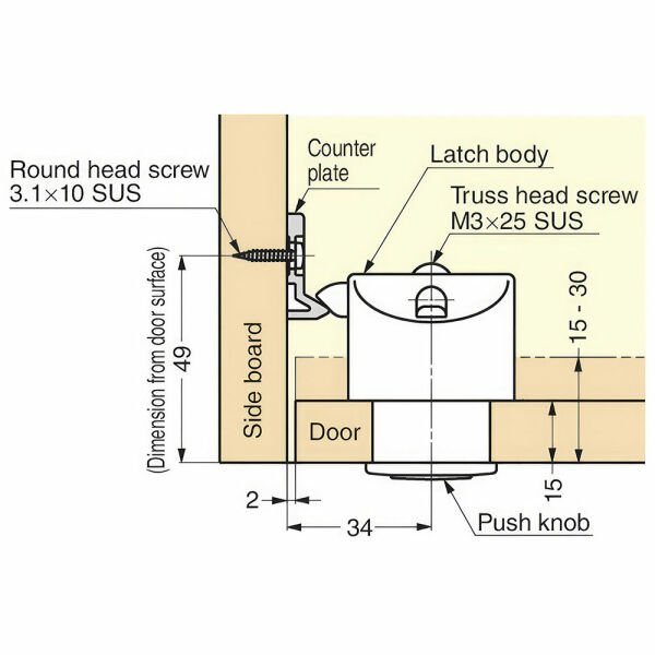 Sugatsune PKL-08/BN Push Buton Yuvarlak Kilit Siyah
