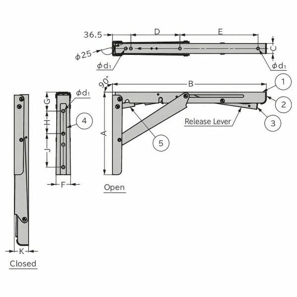Sugatsune EB-317-DA Lamp Katlanır Masa Braketi Damperli