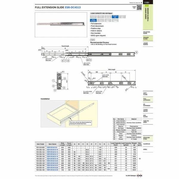 Sugatsune ESR-DC4513-12 SET Lamp Çekmece Rayı 300mm