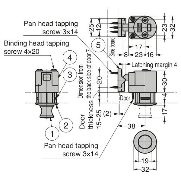 Sugatsune DPL-RO-CR Lamp Push Knob Latch Krom
