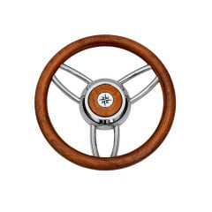 Dümen Simidi T26L Paslanmaz Çelik-Teak Çerçeve Ø350mm