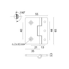 Gömme Menteşe Paslanmaz Çelik 65x55mm