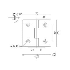 Gömme Menteşe Paslanmaz Çelik 70x65mm