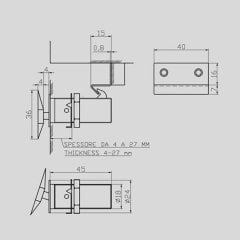 Çekmece ve Kapak Kilidi Paslanmaz Çelik 25x36mm