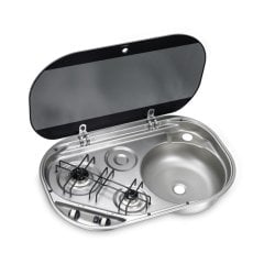 İki Gözlü Cam Kapaklı Gazlı Ocak-Evye Sağda 680x440x152mm