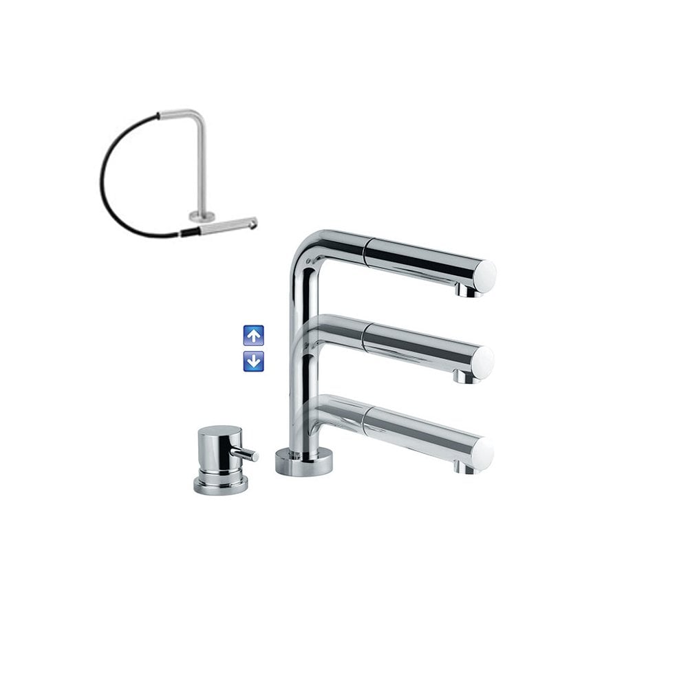 Tip-Up Mikser Batarya Yükseklik Ayarlı Çıkarılabilir El Duşu Hareketli Başlık Kromaj